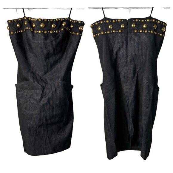 Badgley Mischka Mark & James Dress Strapless Mini Stud Bead Strapless Black Gold - Picture 2 of 13